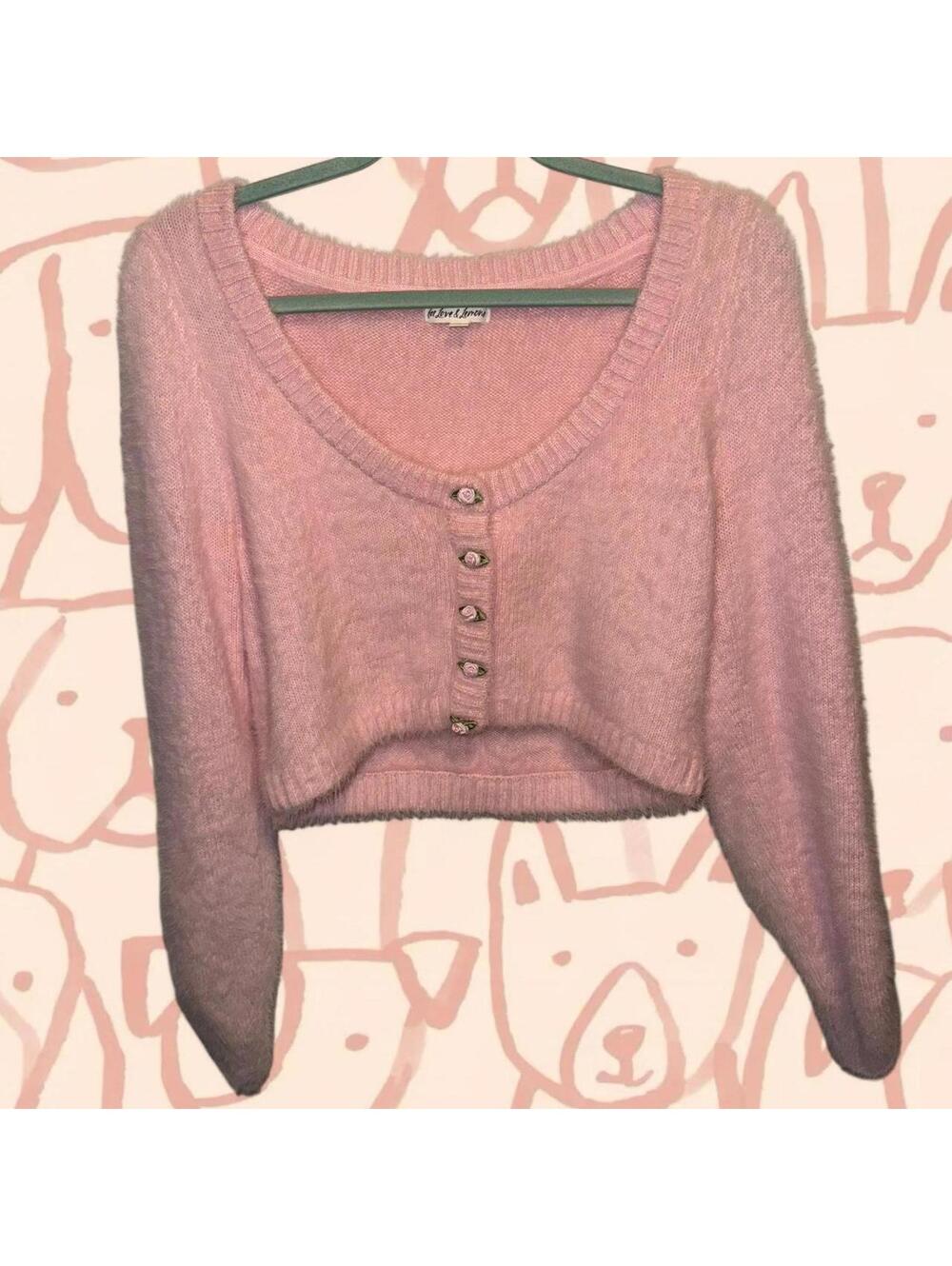 for Love & Lemons Anastasia Cropped Cardigan Carnation - Picture 2 of 6